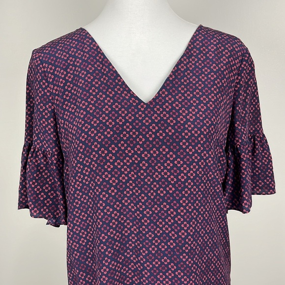 Madewell Silk Painted Clover Mini Shift Mod Dress Sz 4 Retro Short Bell Sleeve - Picture 3 of 13